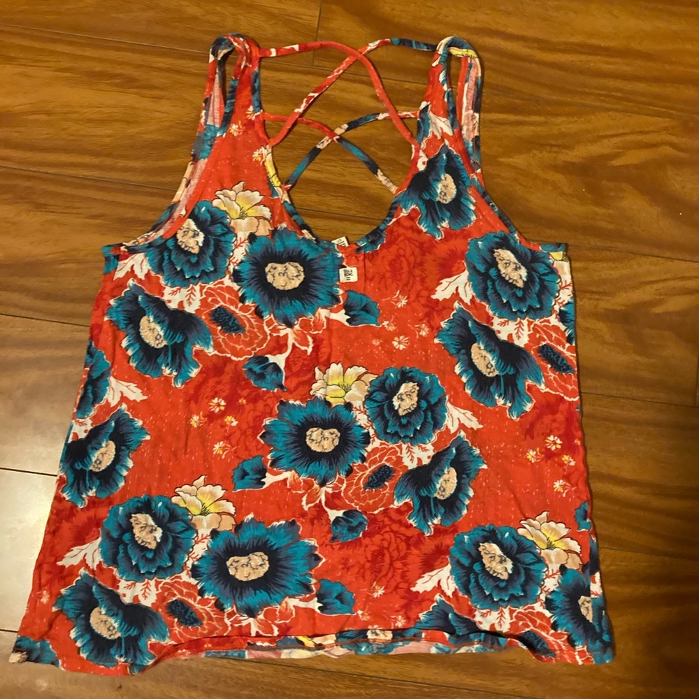 Billabong red and blue floral tank top size small